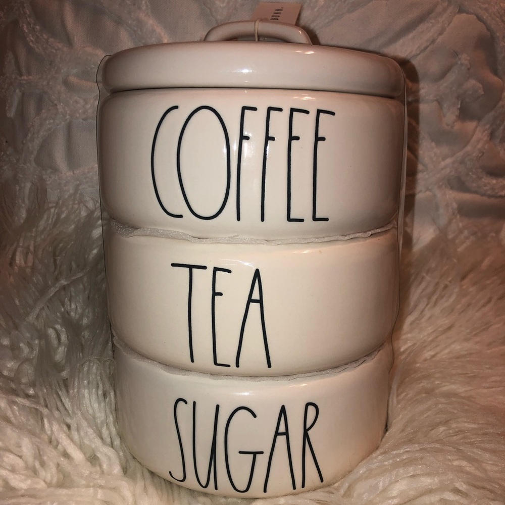 Rae Dunn coffee sugar tea canister stack